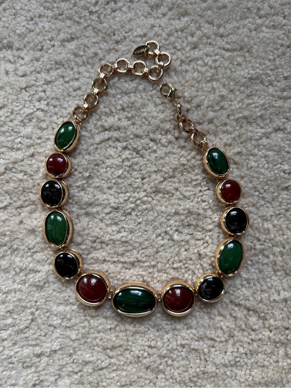 Gold-Tone Multicolor Cabochon Necklace - Green, Red, Black